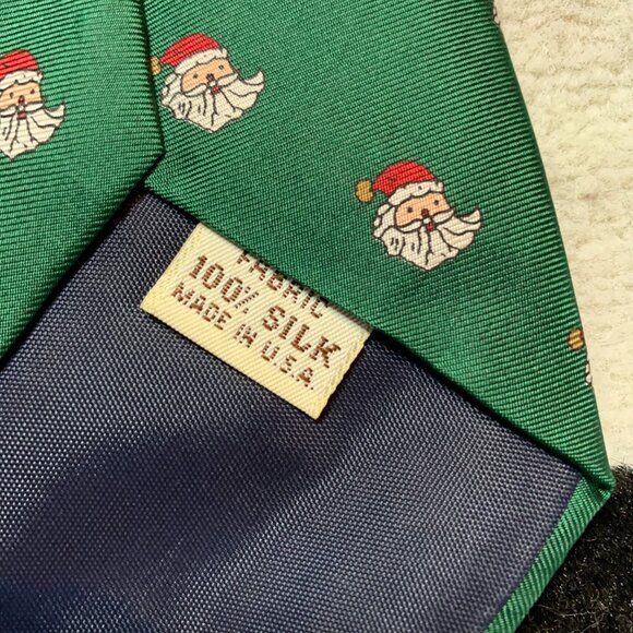 Vintage Christmas Tie Green Silk Daks NY Santa Xmas Classic Necktie USA Made - Picture 5 of 8